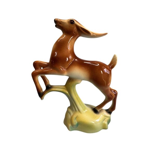 Stewart McCulloch Leaping Gazelle Figure Brown & Yellow Ceramic Midcentury 9"x7" - Picture 4 of 5